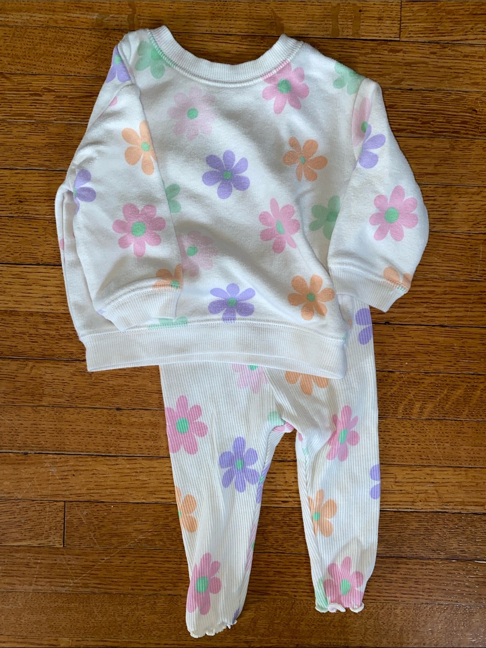 White Floral Baby Sweater & Legging Set - Pastel Flowers